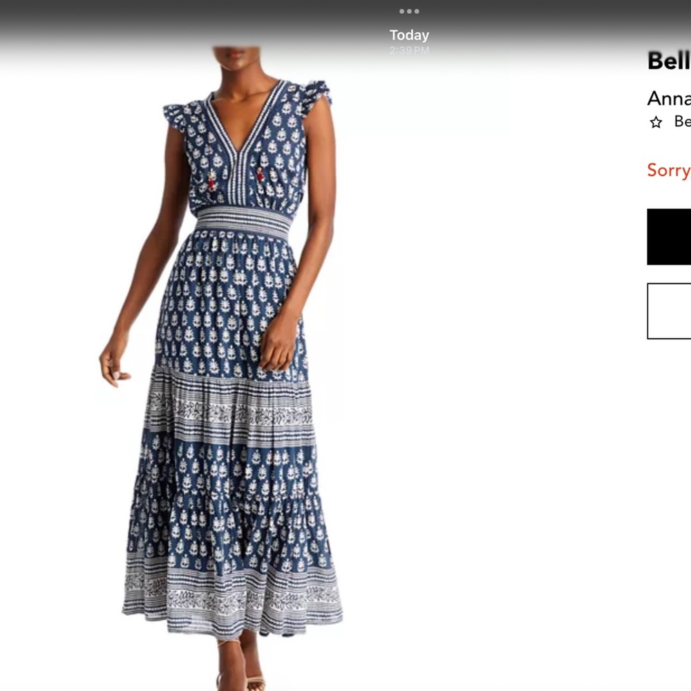 Alicia Bell “Annabelle” tiered Navy and White Maxi Dress Size S